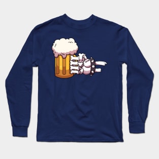 Skeleton Hand Holding Beer Cartoon Long Sleeve T-Shirt